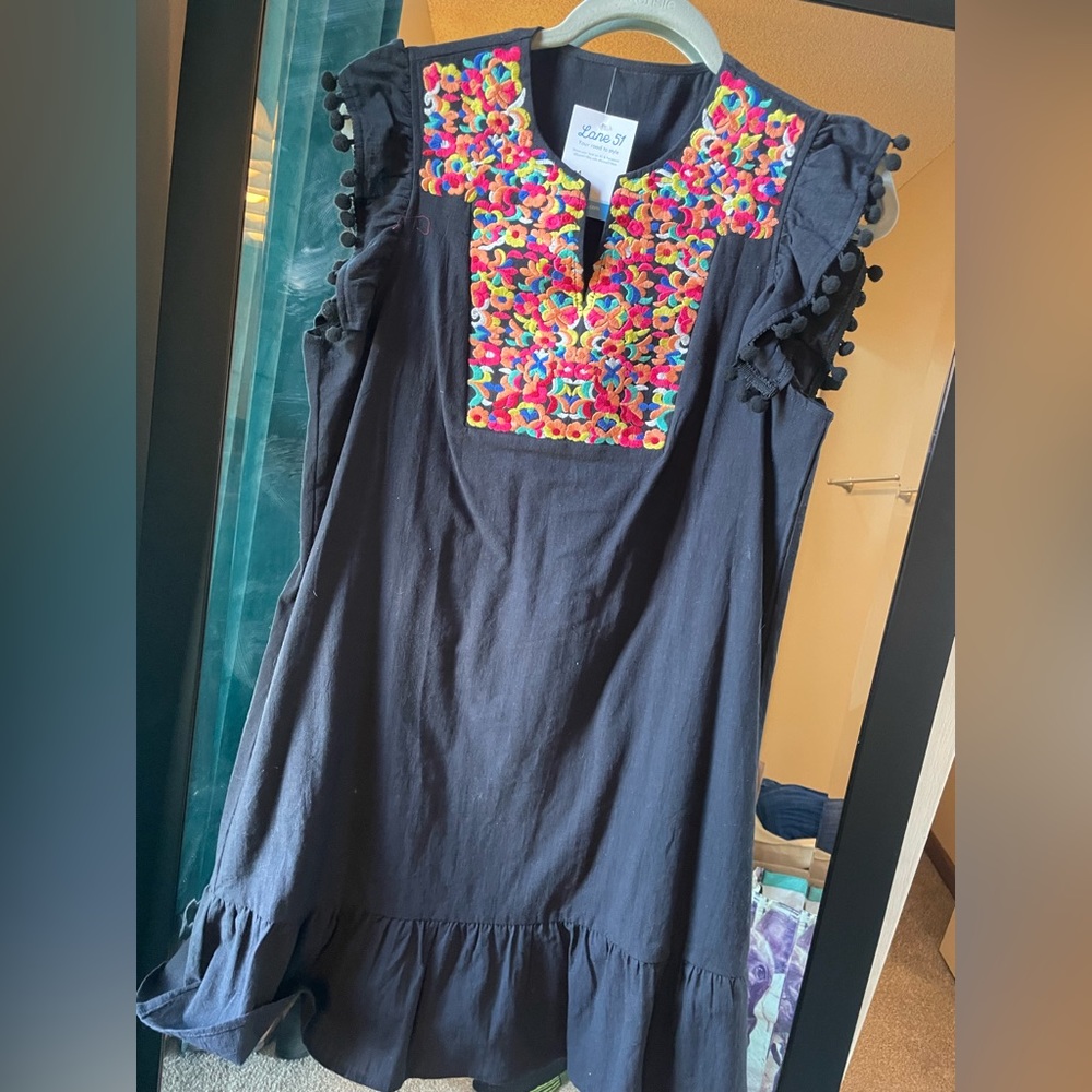 Black mini floral embroidered dress